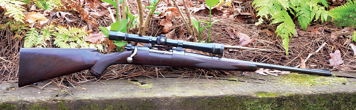 Layne once collected rifles in 22 Hornet and still has several. This 1930s vintage Winchester Model 54 is one of the more accurate he has shot. As was typical in those days, its barrel has a groove diameter of .223 inch and a rifling twist rate of 1:16. Stocked by Hart Arms Company of Cleveland, Ohio, the rifle has an early Weaver K10 scope once favored by many serious woodchuck hunters.